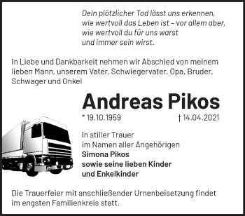 Traueranzeige von Andreas Pikos von Märkische Oderzeitung