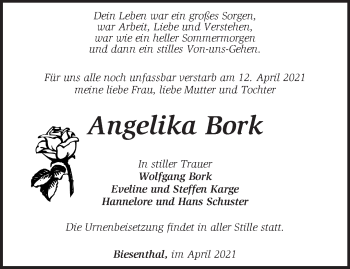 Traueranzeige von Angelika Bork von Märkische Oderzeitung