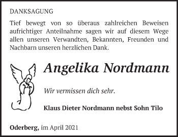 Traueranzeige von Angelika Nordmann von Märkische Oderzeitung