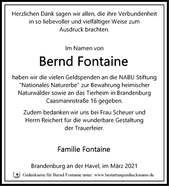 Traueranzeige von Bernd Fontaine von Märkische Oderzeitung