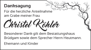 Traueranzeige von Christel Köhler von Märkische Oderzeitung