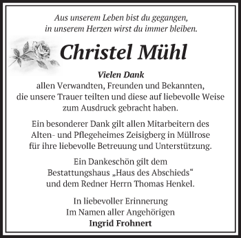 Traueranzeige von Christel Mühl von Märkische Oderzeitung
