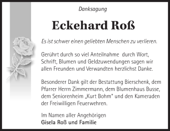 Traueranzeige von Eckehard Roß von Märkische Oderzeitung