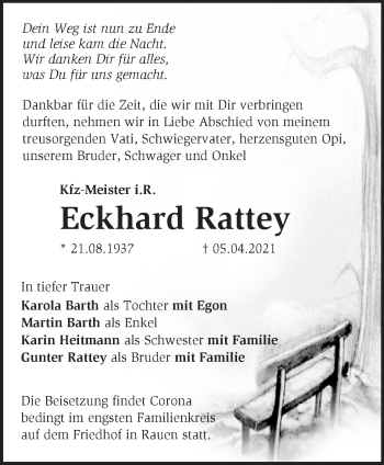 Traueranzeige von Eckhard Rattey von Märkische Oderzeitung