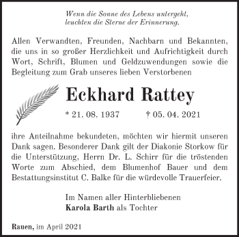 Traueranzeige von Eckhard Rattey von Märkische Oderzeitung