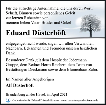 Traueranzeige von Eduard Düsterhöft von Märkische Oderzeitung