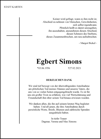 Traueranzeige von Egbert Simons von Märkische Oderzeitung