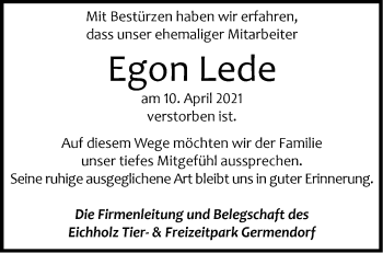 Traueranzeige von Egon Lede von Märkische Oderzeitung