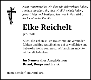 Traueranzeige von Elke Reichelt von Märkische Oderzeitung