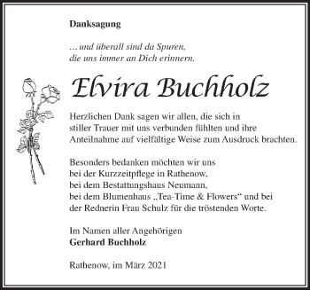 Traueranzeige von Elvira Buchholz von Märkische Oderzeitung