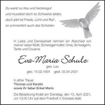 Traueranzeige von Eva Maria Schulz von Märkische Oderzeitung