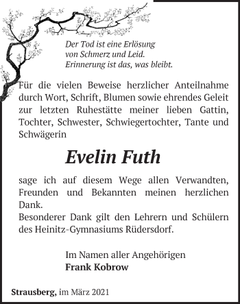 Traueranzeige von Evelin Futh von Märkische Oderzeitung