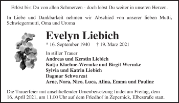 Traueranzeige von Evelyn Liebich von Märkische Oderzeitung