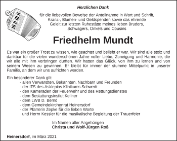 Traueranzeige von Friedhelm Mundt von Märkische Oderzeitung