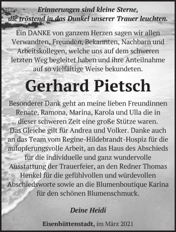 Traueranzeige von Gerhard Pietsch von Märkische Oderzeitung
