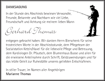 Traueranzeige von Gerhard Thomas von Märkische Oderzeitung