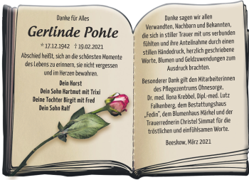 Traueranzeige von Gerlinde Pohle von Märkische Oderzeitung