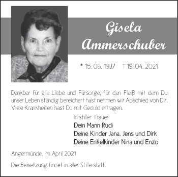 Traueranzeige von Gisela Ammerschuber von Märkische Oderzeitung