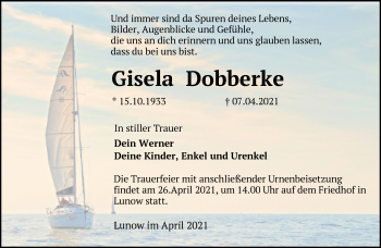 Traueranzeige von Gisela Dobberke von Märkische Oderzeitung