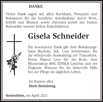 Traueranzeige von Gisela Schneider von Märkische Oderzeitung