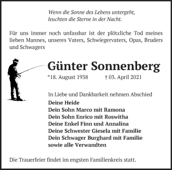 Traueranzeige von Günter Sonnenberg von Märkische Oderzeitung