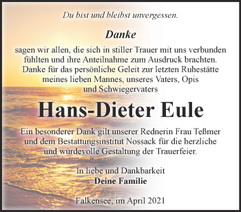 Traueranzeige von Hans-Dieter Eule von Märkische Oderzeitung