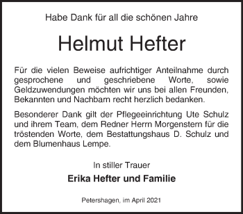 Traueranzeige von Helmut Hefter von Märkische Oderzeitung