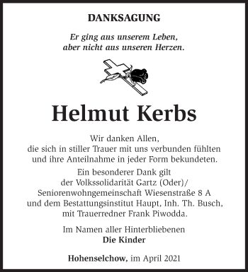 Traueranzeige von Helmut Kerbs von Märkische Oderzeitung