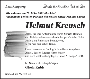 Traueranzeige von Helmut Kreusch von Märkische Oderzeitung