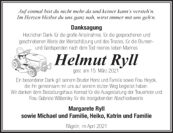 Traueranzeige von Helmut Ryll von Märkische Oderzeitung