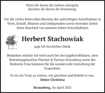 Traueranzeige von Herbert Stachowiak von Märkische Oderzeitung