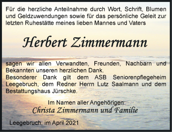 Traueranzeige von Herbert Zimmermann von Märkische Oderzeitung