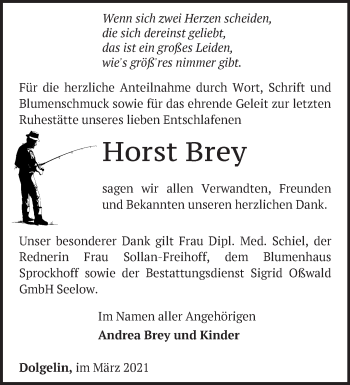 Traueranzeige von Horst Brey von Märkische Oderzeitung