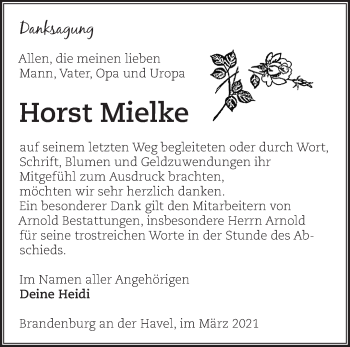 Traueranzeige von Horst Mielke von Märkische Oderzeitung