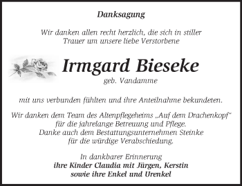 Traueranzeige von Irmgard Bieseke von Märkische Oderzeitung