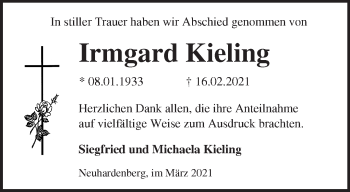 Traueranzeige von Irmgard Kieling von Märkische Oderzeitung