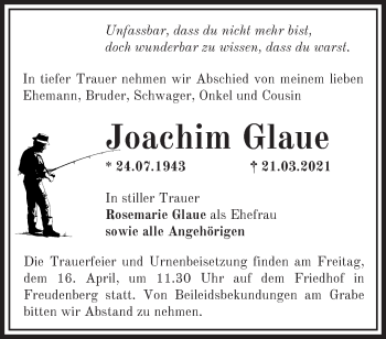 Traueranzeige von Joachim Glaue von Märkische Oderzeitung