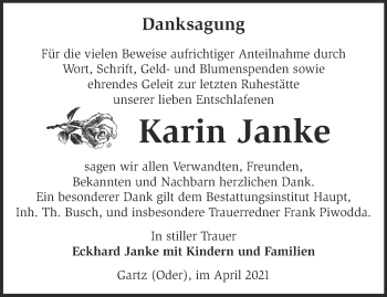 Traueranzeige von Karin Janke von Märkische Oderzeitung