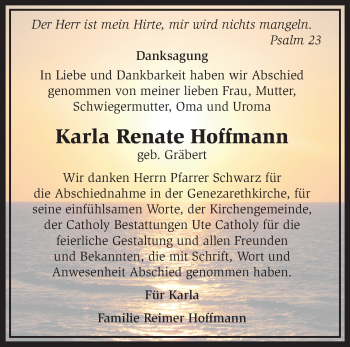 Traueranzeige von Karla Renate Hoffmann von Märkische Oderzeitung