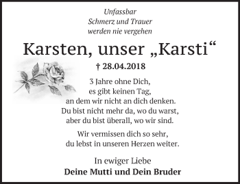 Traueranzeige von Karsten Drescher von Märkische Oderzeitung