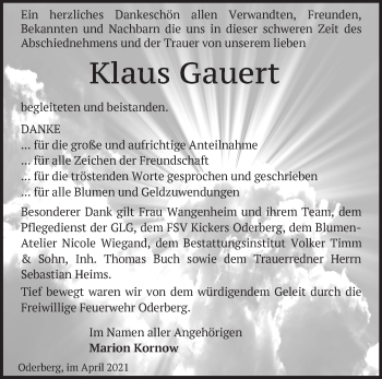 Traueranzeige von Klaus Gauert von Märkische Oderzeitung