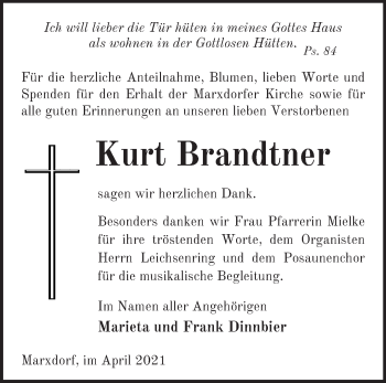 Traueranzeige von Kurt Brandtner von Märkische Oderzeitung