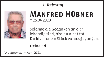 Traueranzeige von Manfred Hübner von Märkische Oderzeitung