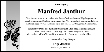 Traueranzeige von Manfred Janthur von Märkische Oderzeitung