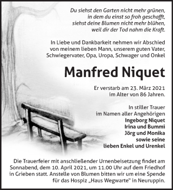 Traueranzeige von Manfred Niquet von Märkische Oderzeitung