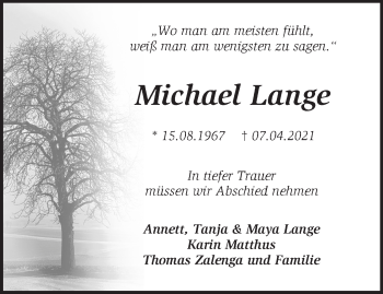 Traueranzeige von Michael Lange von Märkische Oderzeitung