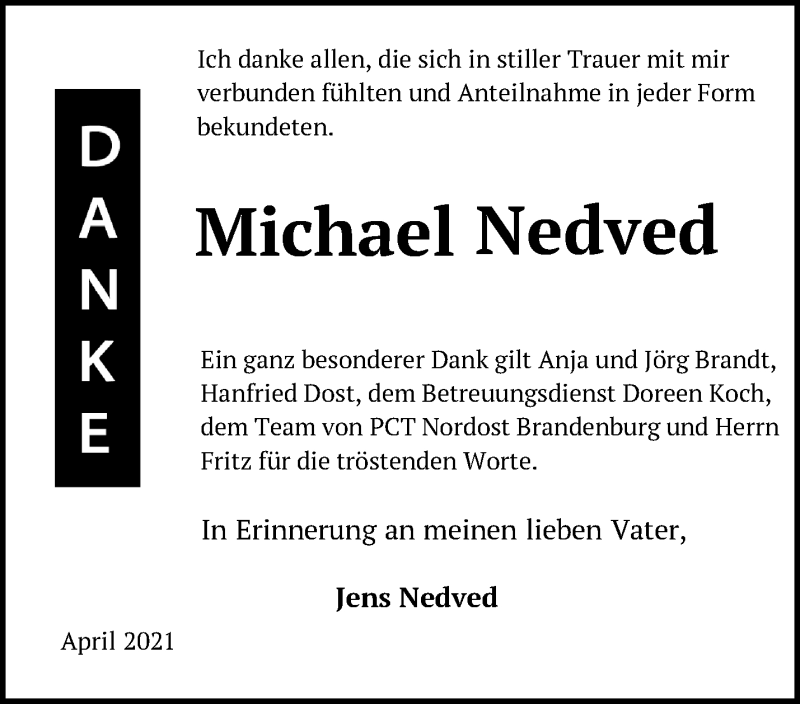 Traueranzeigen Von Michael Nedved Markische Onlinezeitung Trauerportal