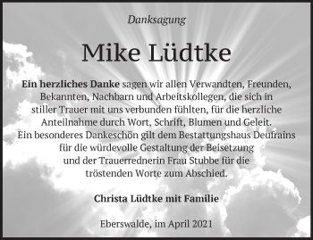 Traueranzeige von Mike Lüdtke von Märkische Oderzeitung