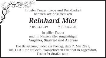 Traueranzeige von Reinhard Mier von Märkische Oderzeitung