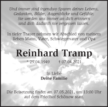 Traueranzeige von Reinhard Tramp von Märkische Oderzeitung